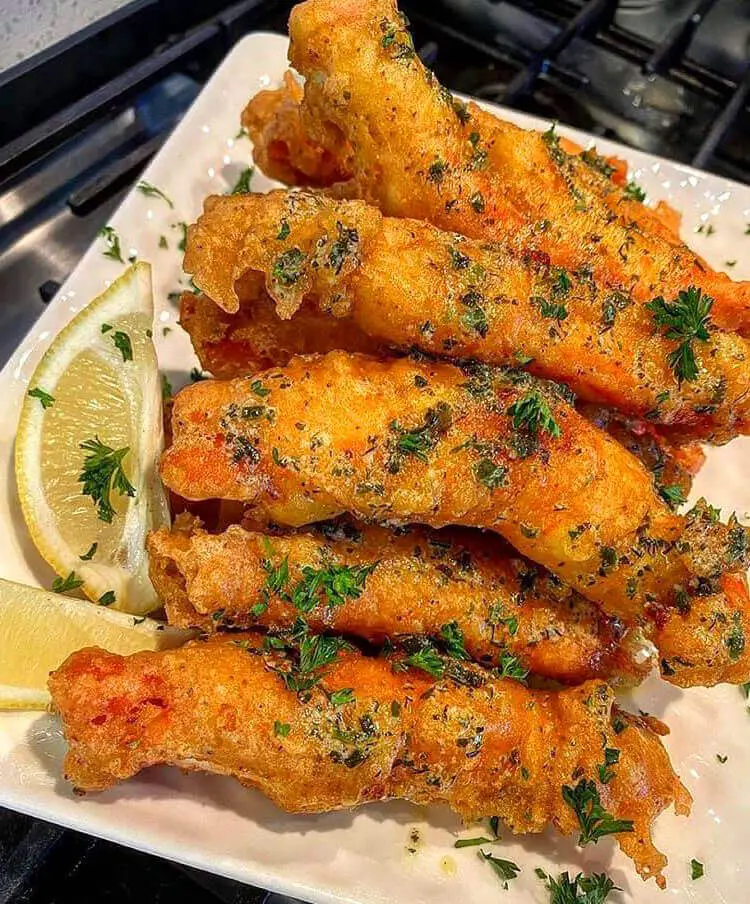 Fried King Crab Legs With Garlic Butter Dish