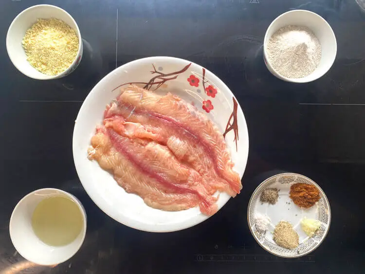 Ingredients for fried catfish without cornmeal