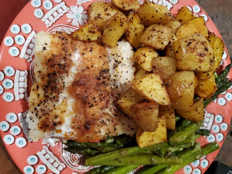 Baked cod with Roasted New Potatoes